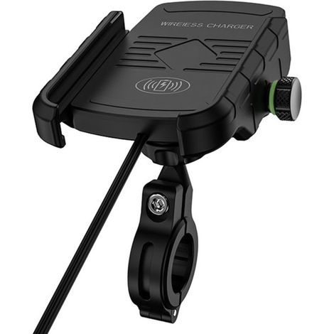 Support de téléphone pour moto 15 W, chargeur sans fil, charge rapide USB, support de téléphone en aluminium 2 en 1 (1/5)