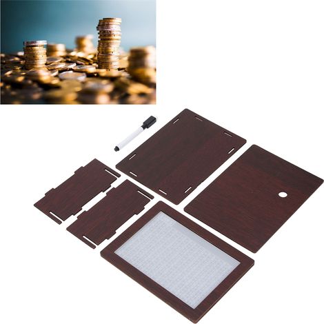 Tirelire Éducative avec Compteur en Bois pour Famille - Boîte de Conservation Monnaie Défi Épargne 5000 Dollars 20cm - Ornement Chambre Brun Foncé (1/5)