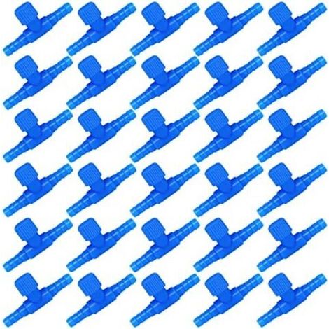 SABIR Lot de 30 valves à air d'aquarium en plastique en forme de T - Raccord de tuyau pour aquarium - Bleu (1/4)
