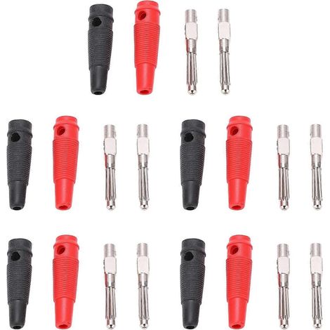 10 Stück 4 mm 7-polige Bananenstecker, stapelbar, 32 A, 1000 V, schwarz/rot, mit weicher Hülse, Schraubanschluss für WIG-Schweißen