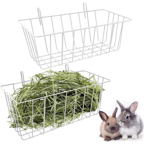Rabbit Hay Feeder Metal Hay Rack Hanging Guinea Pig Feeder Storage Rack 2 Pieces (White, 23 10 7.5 CM) (1/5)