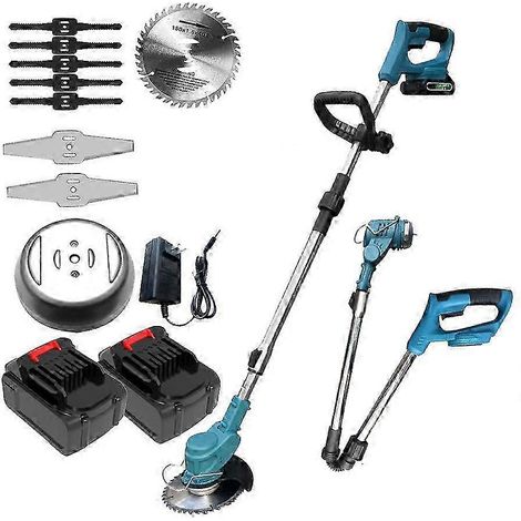 Elektrischer Rasenmäher, kabelloser Rasentrimmer mit 2 wiederaufladbaren Akkus, Schnellladegerät, Gartengeräte (1/5)