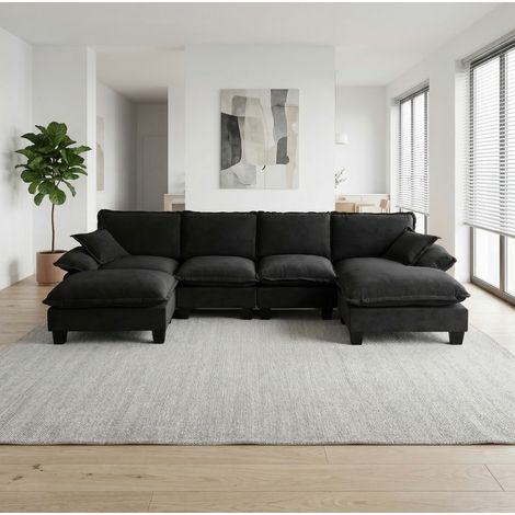 Sofa mit Ottomanen aus Chenille 323x151 cm Schwarz OKMYHOME (1/5)