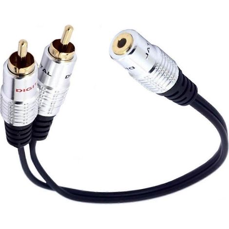 Câble stéréo plaqué or avec connecteurs 3,5 mm femelle vers 2 RCA mâles (1/4)