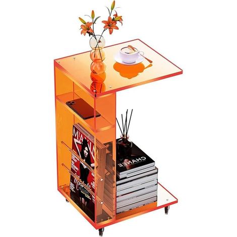 Table d'Appoint en Acrylique Transparent, Table Basse en Forme de C avec roulettes Verrouillables pour Canapé, Table d'Appoint Mobile pour Petits Espaces (Orange, 35×30×60cm) (1/5)