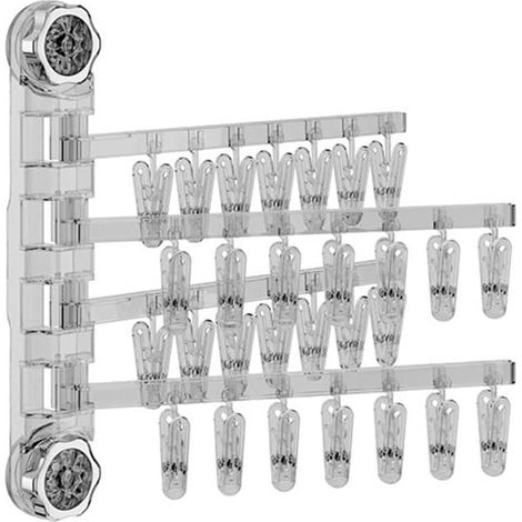 Colgador de calcetines plegable de pared con múltiples clips, rotación de 180 grados, adsorción al vacío, transparente, 32 x 5 x 35 cm, blanco (1/5)