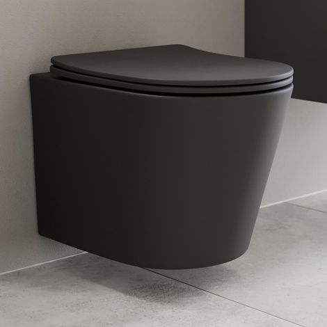 Modern Slim D-Shape WC Toilet Seat Bathroom Soft Close Top Fix Hinges Black (1/3)