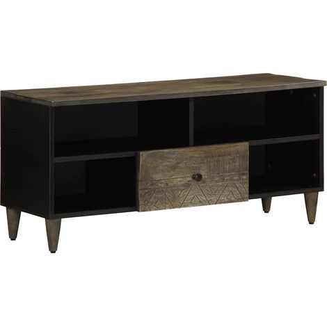 Mobile porta TV nero con ampio spazio di archiviazione 1 cassetto e 4 scomparti design contemporaneo ed elegante 100 x 33 x 46 cm legno massello 020057749