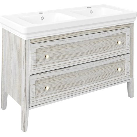 Meuble sous-vasque CROSS 116x77,5x49,5cm, 2x tiroir, vieux blanc (1/2)