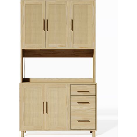 Credenza cucina 183 cm in MDF naturale con LED App, 2 USB, 2 prese, 3 cassetti (1/5)
