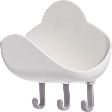 Wandmontierte Seifenablage mit Abtropffläche, 1 Stück, ABS-Material, Halterung mit 3 Haken, Badezimmerdekoration, kein Bohren erforderlich, Wolkenform (1/5)
