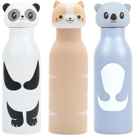Lot de 3 Gourdes Isothermes Inox 40 cl Motif Kawaii - Étanches - Chaud 6h Froid 18h - Livraison gratuite