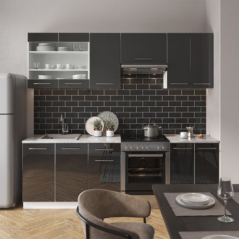 Mueble de cocina Fame-Line, Antracita, 240 cm sin encimera, Vicco