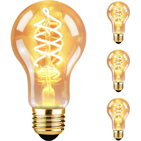 GBLY 3er LED Glühbirne E27 Vintage Lampe - A60 Warmweiß Filament Leuchtmittel 2200K Edison Retro Glühlampe 4W Dekorative Birne Antike Energiesparlampe Beleuchtung für Restaurant Haus Café
