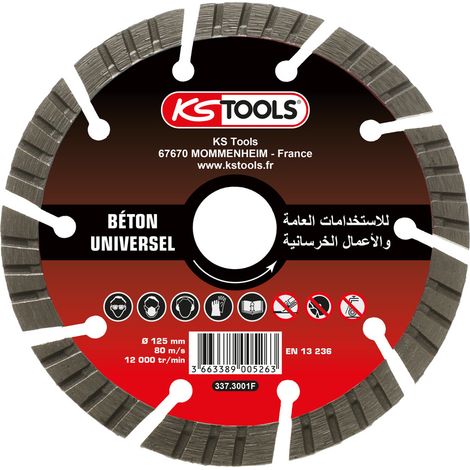KS Tools - Disque diamant universel béton (ABT) - disque diamant 125 mm - Pour meuleuse d'angle - 337.3001F