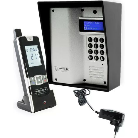 Interphone autonome sans-fil longue distance 600m digicode UltraCOM3 avec visière noire + combiné + transformateur 12V (1/5)
