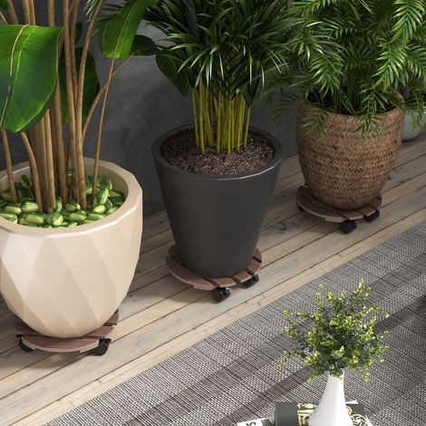 Lot de 4 supports ronds Ø30 cm pour plantes - porte plante à roulettes. intérieur et extérieur