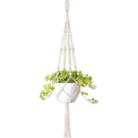 Suspendus Corde en Coton pour Fleur Décoration Jardin Plantes Pots, Macrame Suspension Plante Interieur Extérieur Deco Boheme, Jambes en Corde Coton avec Frange (1/5)