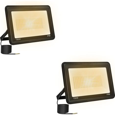 2 Pièces Projecteur Led Extérieur 150W, Spot Led Exterieur 15000LM 3000K Blanche Chaude IP66 ImperméAble Projecteur Exterieur Pour Jardin Garage Patio Grange Cour (1/5)