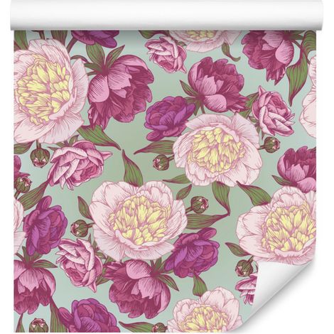 Carta da parati con bellissime peonie nelle tonalità del rosa per soggiorno e camera da letto, 50x1000 cm. (1/5)