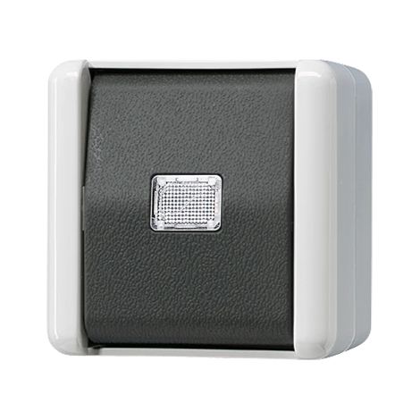 Jung Pulsador, 1 polo conmutable con borne N, 10 A 250 V , IP 44, WG 800 833 W