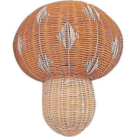 Suspension champignon au design charmant, abat-jour en rotin marron fait main, tissé à la main - (1/5)
