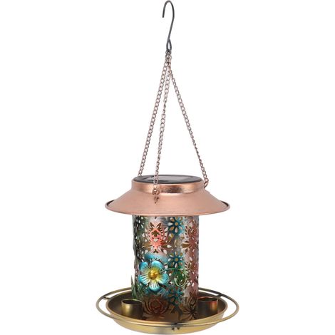 Toivize-Mangeoire Oiseaux Solaire - Fer - Coloré - Lumière LED Chaude - Étanche IP44 - Suspension Jardin Extérieur Décoration (1/5)