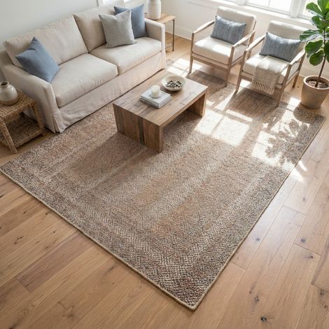 Tapis en jute Cosmo  - 200x200cm, Square - 80% Jute, 20% Coton - Tissé main - Marron