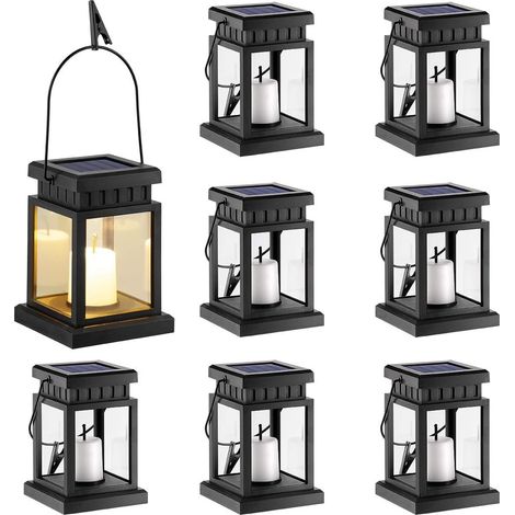 8 Lanternes jardin d'extérieur terrasse, Lanternes solaires extérieures, Lanterne d’extérieur avec bougie pour solaires, suspendues, pelouse, patio, c (1/5)