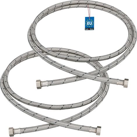 KOTARBAU® Lot de 2 Flexible Robinet 3/8"x3/8" - Tuyau Robinet 200cm - Acier Inoxydable - Rallonge Robinet Cuisine Flexible - Tuyau Robinet Cuisine Flexible - Tuyau Flexible Plomberie - Argent (1/4)