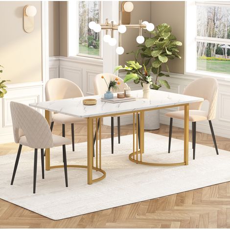 table repas rectangulaire 140x80 marbre blanc MDF design OKMYHOME (1/5)
