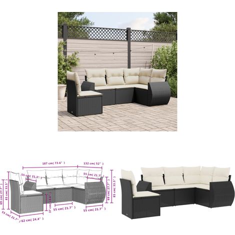 5-tlg. Garten-Sofagarnitur mit Kissen Schwarz Poly Rattan - Gartenmöbel - Outdoor Möbel - Rattan Gartenmöbel - PE-Rattan - Lounge Set - Home & Living (1/3)