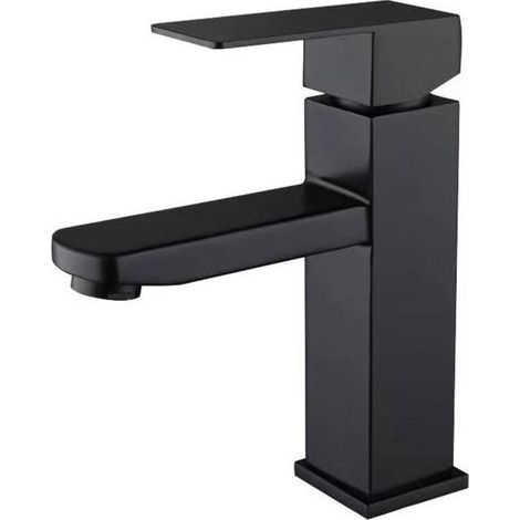 Robinet de lavabo, 1 trou, mitigeur monocommande, acier inoxydable, eau chaude et froide, noir mat