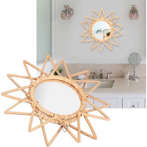 Miroir de Salle de Bain Rétro en Rotin, Décor Murale Innovante pour Dressing et Maquillage (1/5)