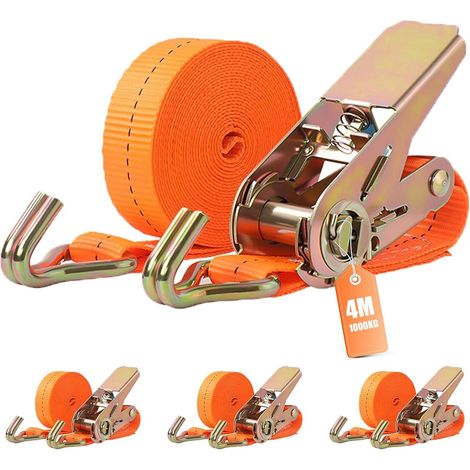 4 Jeux de Sangles à Cliquet 1000kg-4M×25MM, Sangle d’Arrimage, Sangles de Serrage avec Tendeur à Cliquet pour Remorque, Moto, Voiture (1/5)