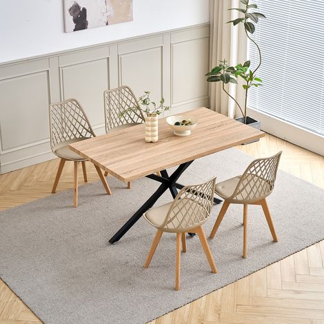 Wokaka Lot Table et Chaises à Manger -Table MDF 140cm - avec 4 Chaises Scandinaves de Salle à Manger - Couleur chêne