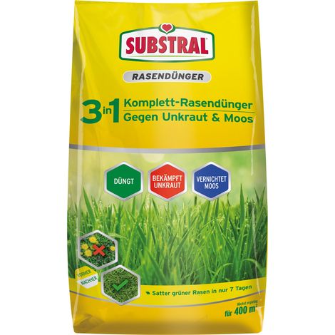 Substral 3in1 Komplett-Rasendünger gegen Unkraut & Moos 14kg für 400m² (1/2)