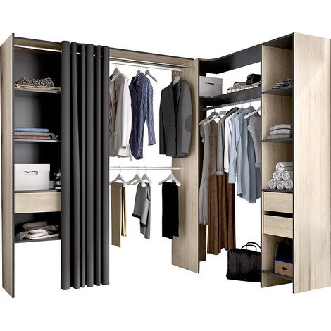 Armadio guardaroba angolare allungabile L164/214 cm Rovere e Antracite - GONTRAN (1/4)
