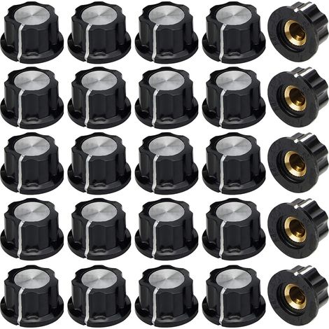 Lot de 25 Boutons de Controle de Potentiometre, Bouton de Potentiomètre 6mm, Noir Insert Boutons de Contrôle du Volume Ou Tone pour Guitare Électrique Remplacement Pièces (1/5)