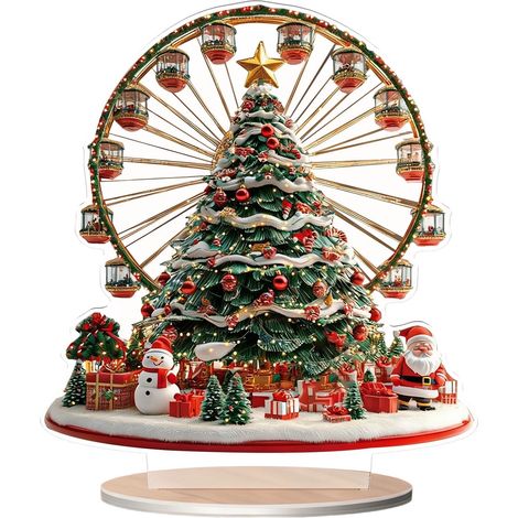 Arbre De Noël - Roue De La Chance En Acrylique - Décoration De Bureau Festive - Pour Étagère, Cheminée Ou Table De Fêtes - 1 Pièce (1/5)
