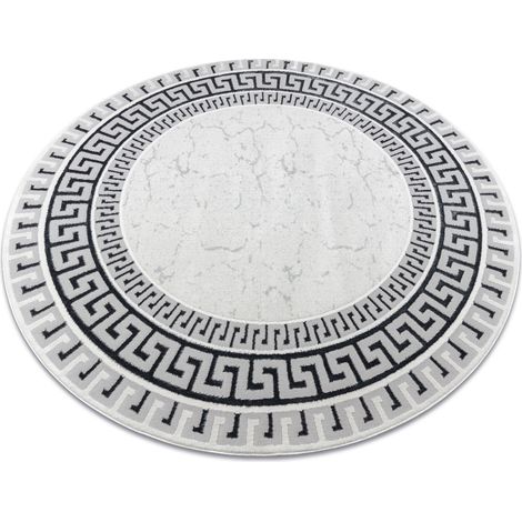 Tappeto ALLURE 1960 cerchio, Chiave greca, telaio - Strutturale, elegante, glamour bianca / grigio grey rotondo 100 cm