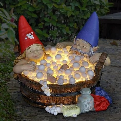 Garden Gnome Statues with Solar Light Fun Couple in Bathtub Resin Garden Gnomes Outdoor Decor (1/5)