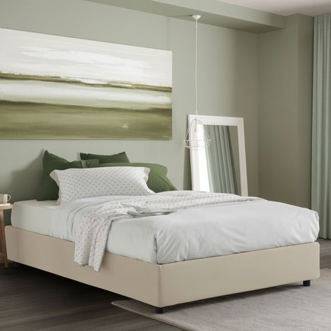 Talamo Italia Cama matrimonial Gioia, Cama contenedor con revestimiento de tela, 100% Made in Italy, Apertura frontal, con colchón Cm 140x200 incluido, Beige, con embalaje reforzado (1/5)