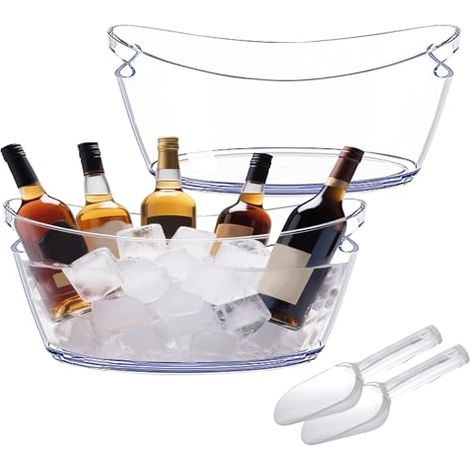 cubos de hielo para champán de 6 l, de gran capacidad, con 2 cucharas, transparentes, para enfriar botellas de vino y champán.