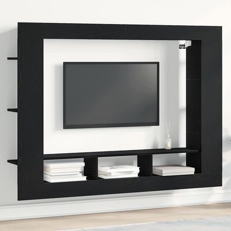 TV-Schränk Schwarz Eichen-Optik 152 x 22 x 113 cm Holzwerkstoff