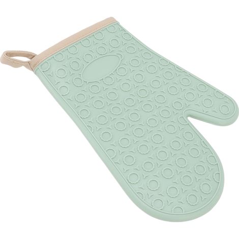 Gant de cuisine en silicone vert, résistant aux hautes températures, imperméable et antidérapant, avec doublure en coton. (1/5)