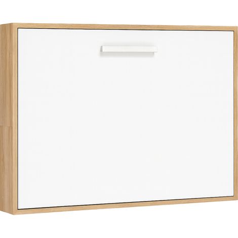 Lit escamotable horizontal 160x200 Optima-Avec matelas-Coffrage Chêne 3D-Façade Blanche (1/5)