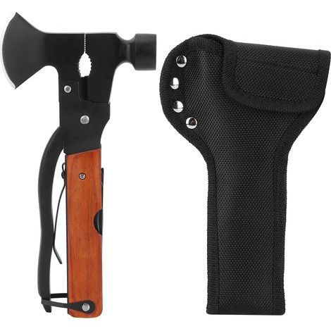 Lot 15 outils multifonctions marteau hache camping survie tournevis pince ouvre-bouteille (bois grain) (1/5)