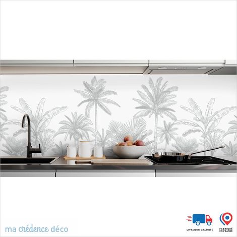 Crédence : Palmiers colorés - Couleur Gris clair - Alu composite - 60 - 120 (1/3)