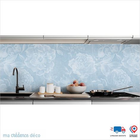 Crédence : Roses et matière - Couleur Bleu mer - Alu composite - 60 - 120 (1/3)